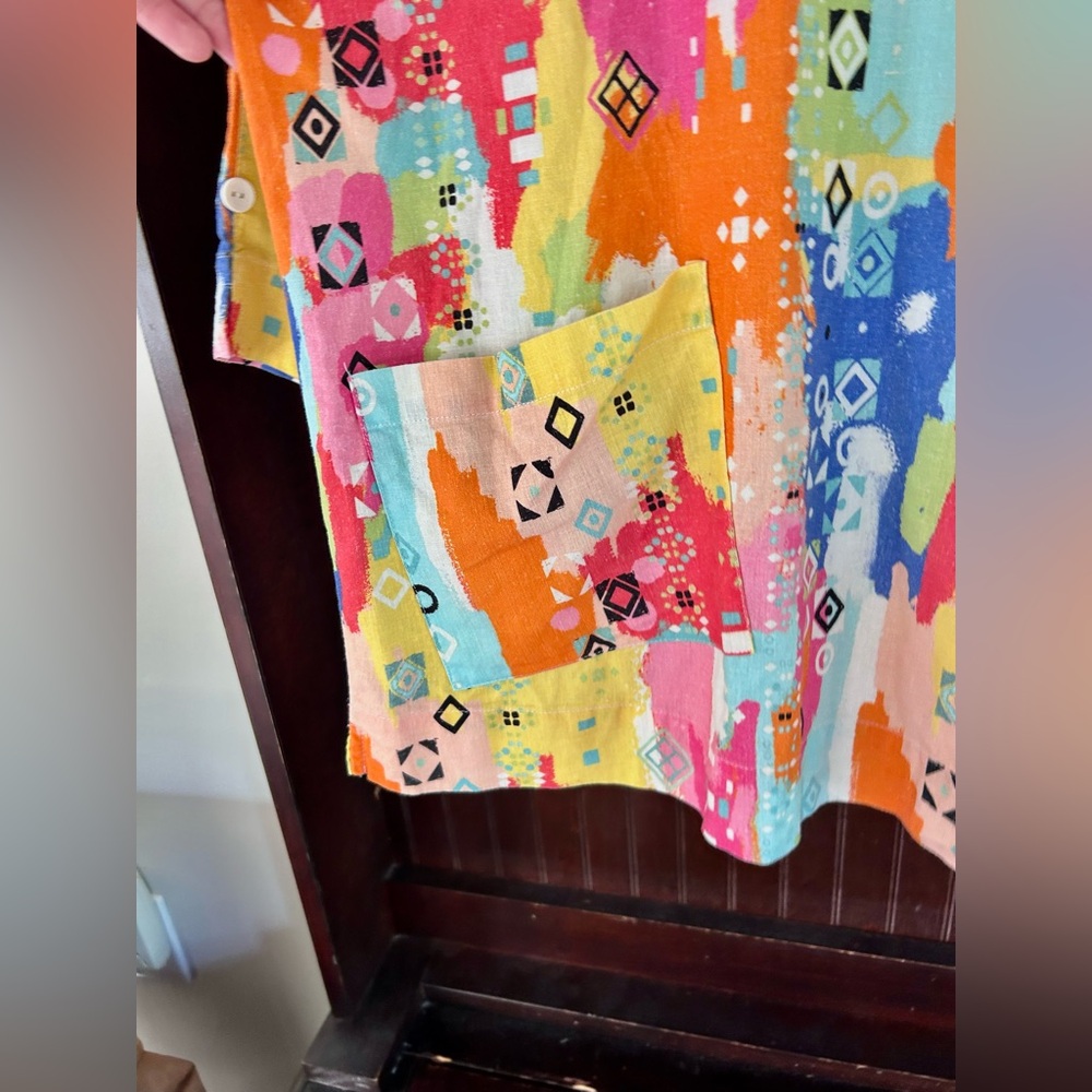 À LA CARTE Colorful Linen Abstract Print Tunic Top Boho Lagenlook Art to Wear XL - Picture 8 of 16